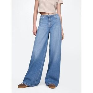 GAP Baggy Mid Rise Ultrasoft Denim Jeans Medium Wash Raw Edge Waist 30/10R